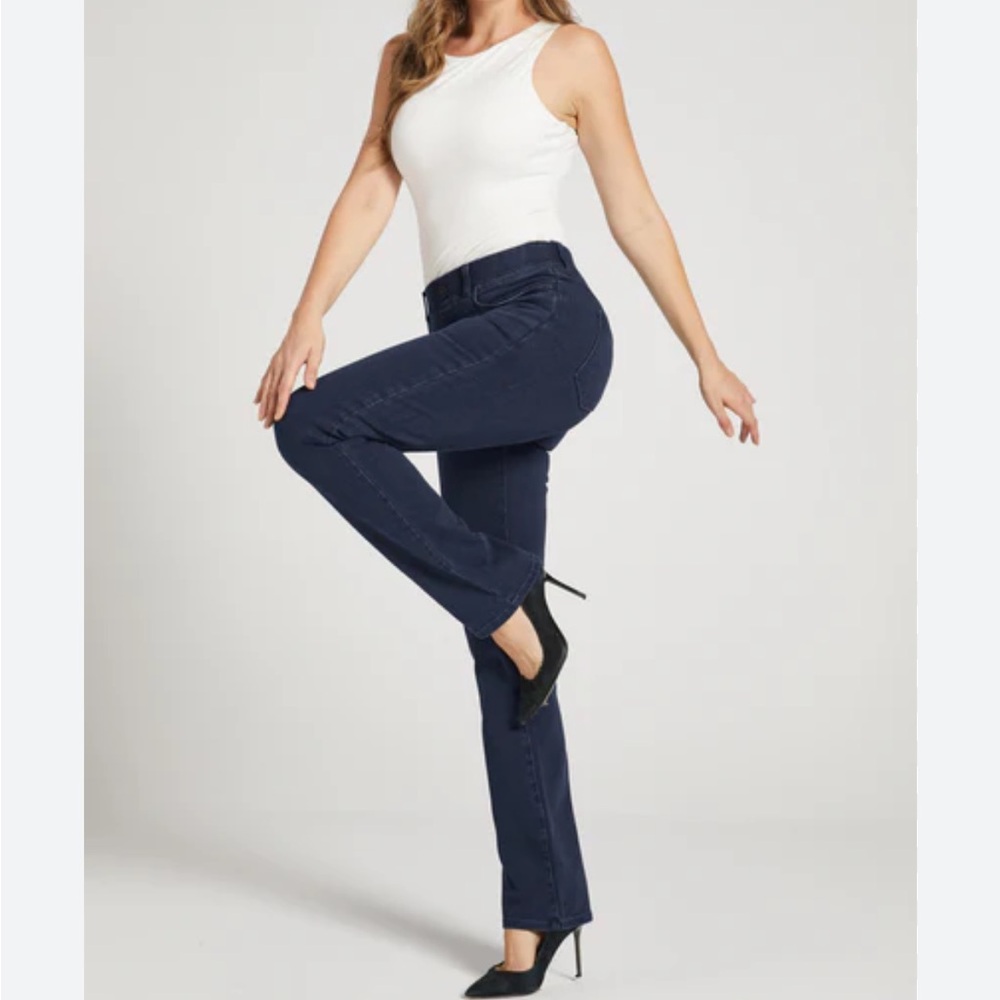 Betabrand Womens Yoga Denim Straight Leg In Dark Indigo